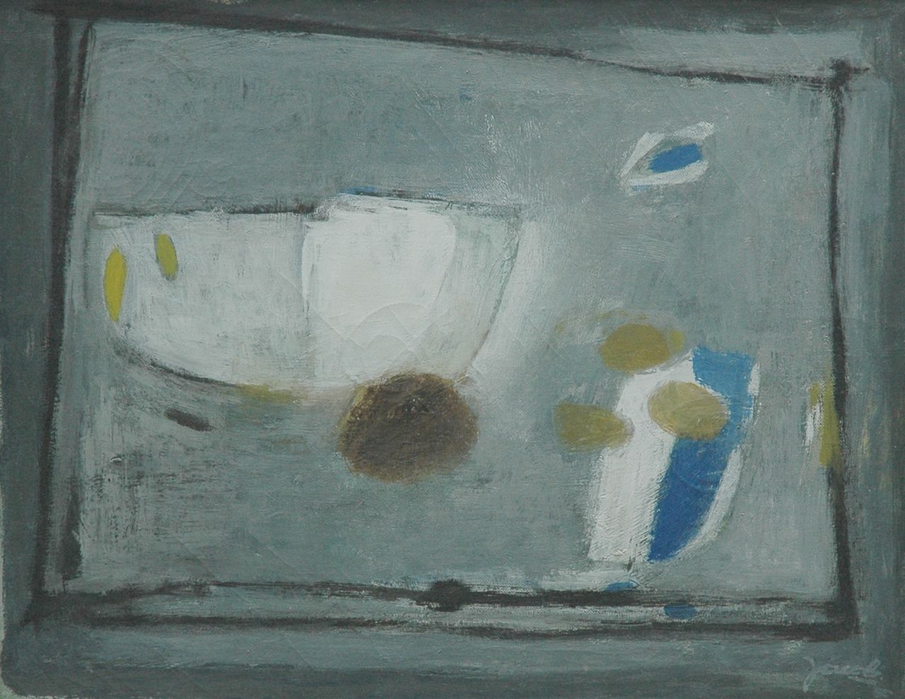 Nanninga J. | Jacob 'Jaap' Nanninga, Compositie, olieverf op doek 39,8 x 49,9 cm, gesigneerd rechtsonder en gedateerd '50 Nanninga J. | Jacob 'Jaap' Nanninga, Compositie, olieverf op doek 39,8 x 49,9 cm, gesigneerd rechtsonder en gedateerd '50