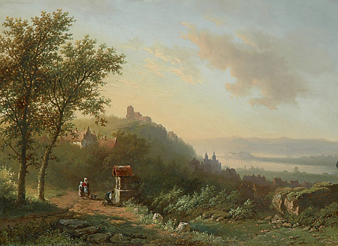 Bodeman W.  | Willem Bodeman, Rijnlandschap bij avondlicht, olieverf op paneel 33,0 x 44,9 cm, gesigneerd rechtsonder en gedateerd 1853