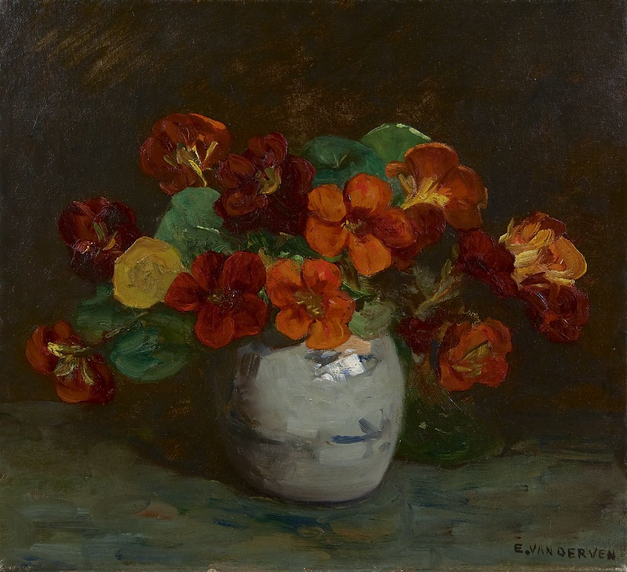 Ven E.E.G. van der | Emanuel Ernest Gerardus 'Manus' van der Ven, Oost-Indische kers in Keuls potje, olieverf op doek 36,7 x 40,5 cm, gesigneerd rechtsonder