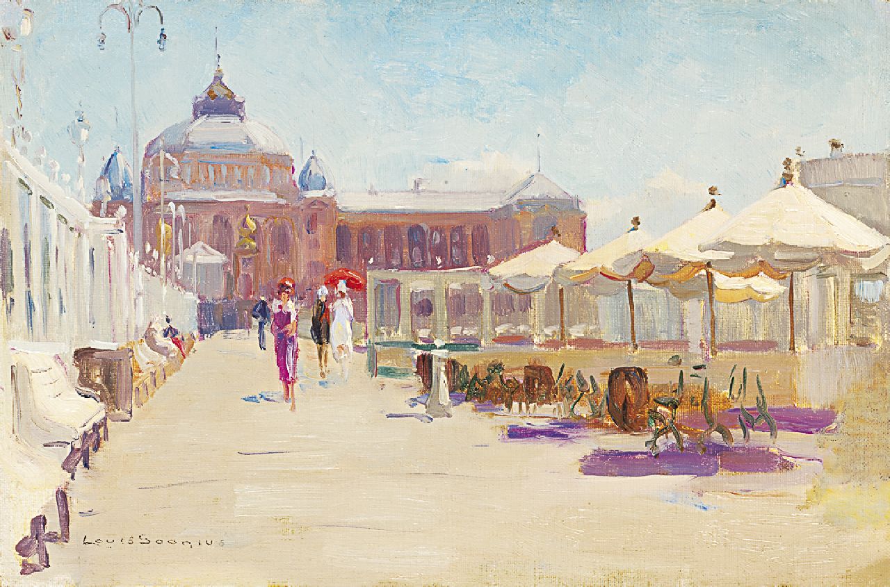 Soonius L. | Lodewijk 'Louis' Soonius, Flaneren op de Scheveningse pier, olieverf op board 23,3 x 35,4 cm, gesigneerd linksonder Soonius L. | Lodewijk 'Louis' Soonius, Flaneren op de Scheveningse pier, olieverf op board 23,3 x 35,4 cm, gesigneerd linksonder
