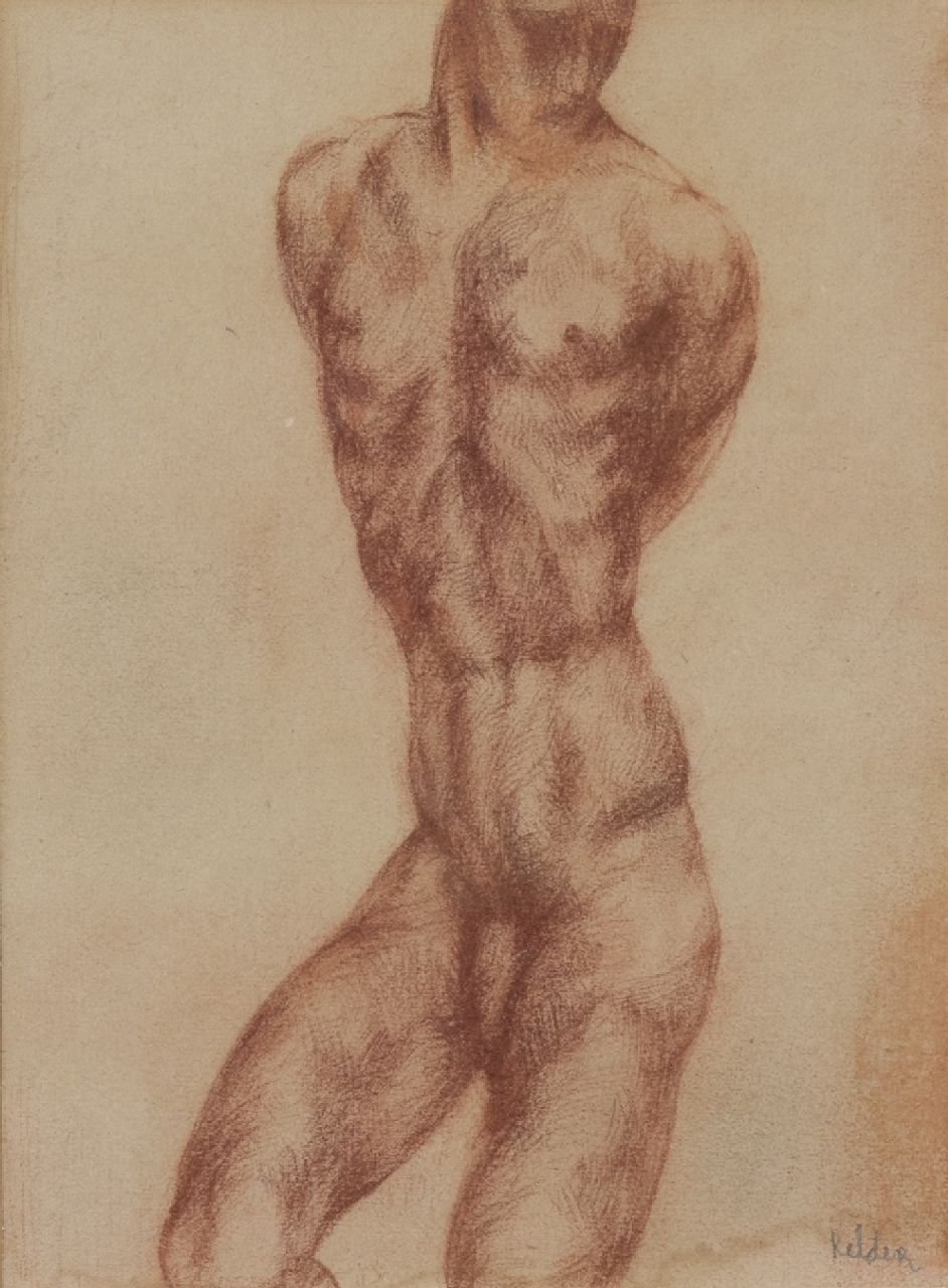 Kelder A.B.  | Antonius Bernardus 'Toon' Kelder | Aquarellen en tekeningen te koop aangeboden | Mannentorso, rood krijt op papier 25,0 x 18,7 cm, gesigneerd rechtsonder