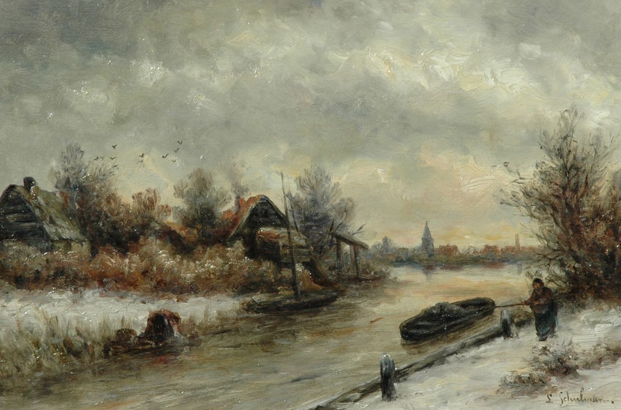 Schulman L.  | Lion Schulman, Winterlandschap nabij Loosdrecht, olieverf op paneel 27,5 x 40,8 cm, gesigneerd rechtsonder