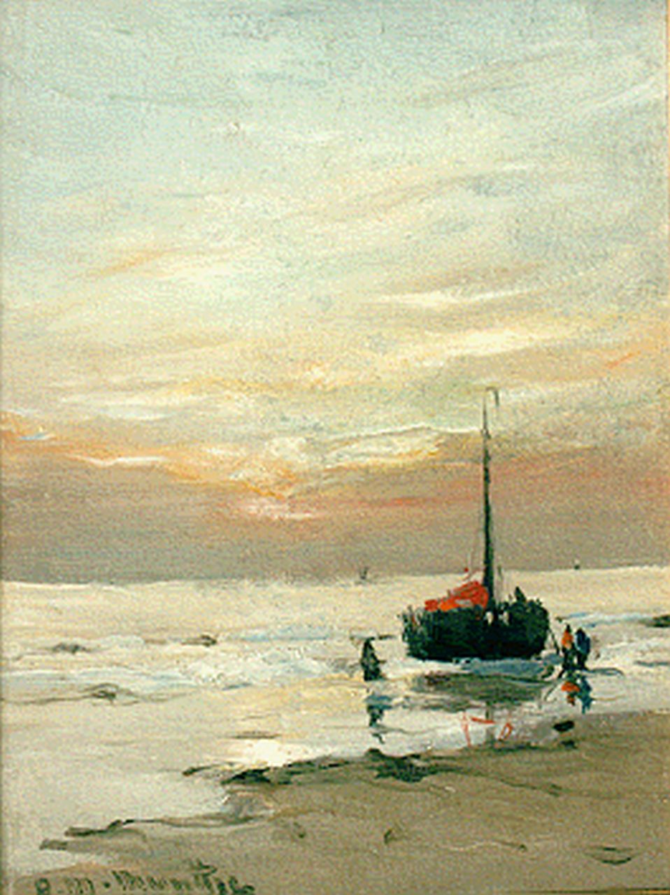 Munthe G.A.L. | Gerhard Arij Ludwig 'Morgenstjerne' Munthe, Bomschuit in de branding, olieverf op paneel 21,0 x 15,9 cm, gesigneerd linksonder Munthe G.A.L. | Gerhard Arij Ludwig 'Morgenstjerne' Munthe, Bomschuit in de branding, olieverf op paneel 21,0 x 15,9 cm, gesigneerd linksonder