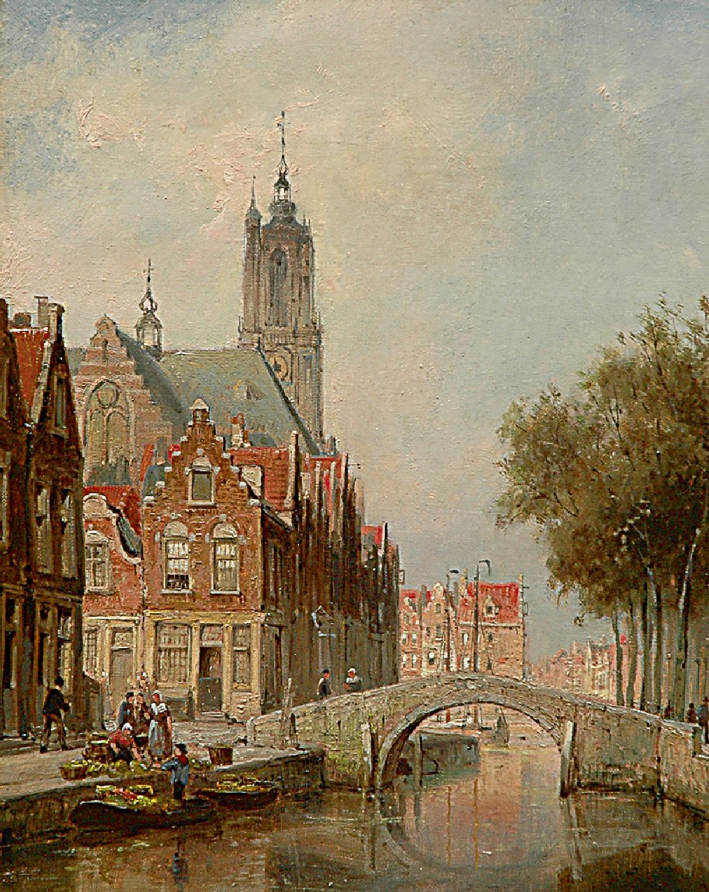 Dommelshuizen C.C.  | Cornelis Christiaan Dommelshuizen, Gezicht op de Langegracht in Amersfoort met de O.L. Vrouwetoren, olieverf op doek 38,4 x 31,2 cm, gesigneerd rechtsonder en gedateerd '97