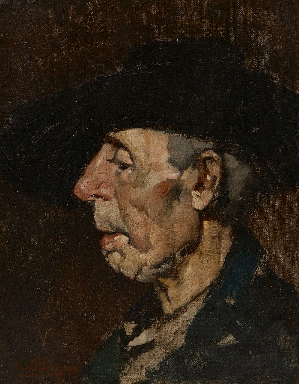 Berg W.H. van den | 'Willem' Hendrik van den Berg | Schilderijen te koop aangeboden | Boer, olieverf op doek 24,7 x 19,0 cm, gesigneerd rechtsonder en gedateerd 1918, zonder lijst