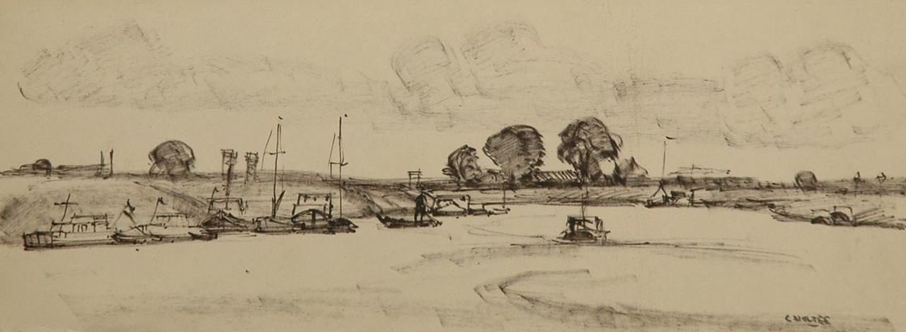 Noltee B.C.  | Bernardus Cornelis 'Cor' Noltee, In de Biesbosch, viltstift op papier 11,9 x 31,6 cm, gesigneerd rechtsonder