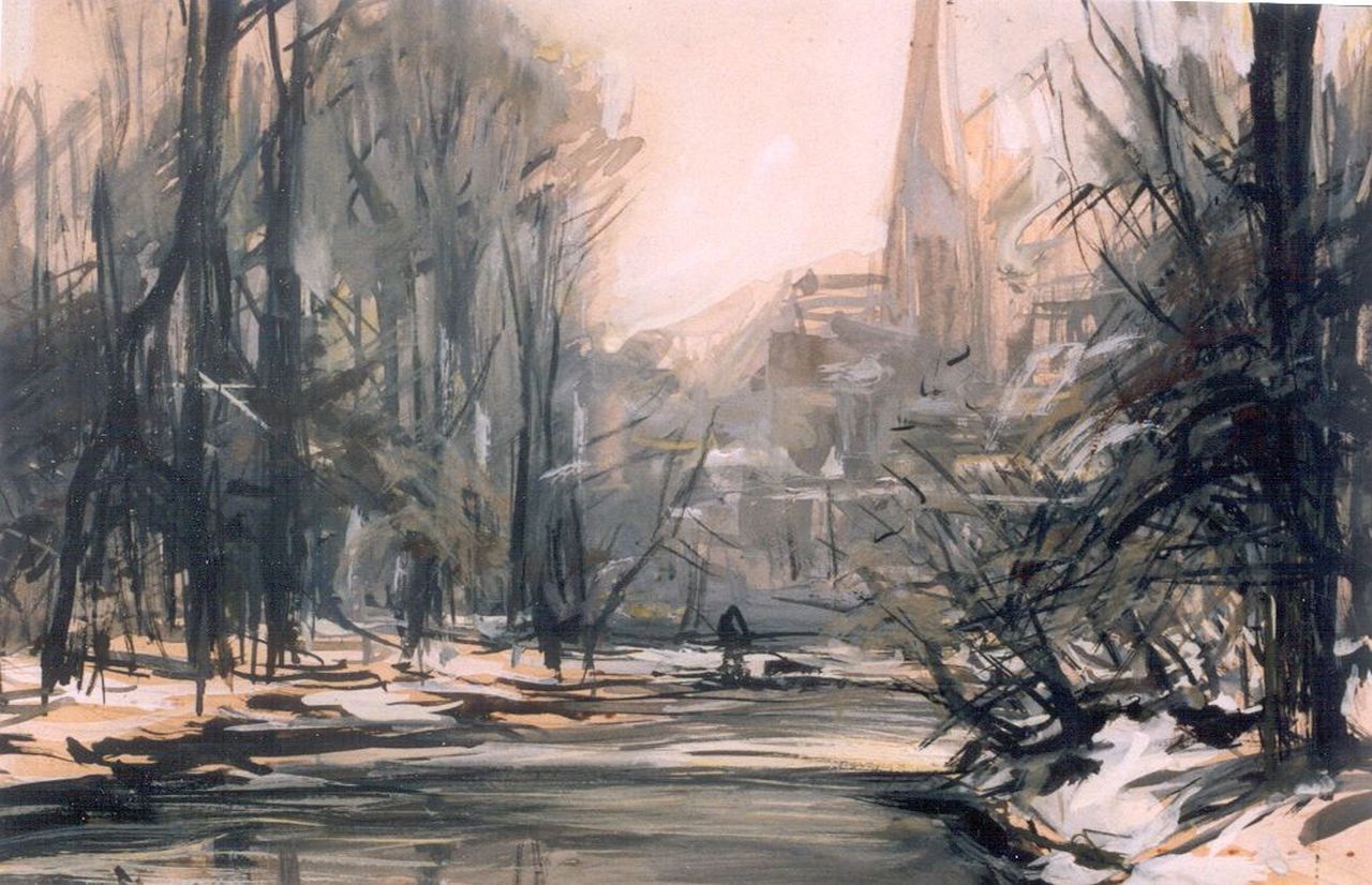 Apol L.F.H. | Lodewijk Franciscus Hendrik 'Louis' Apol, Winterlandschap, aquarel op papier 16,8 x 24,5 cm, gesigneerd linksonder Apol L.F.H. | Lodewijk Franciscus Hendrik 'Louis' Apol, Winterlandschap, aquarel op papier 16,8 x 24,5 cm, gesigneerd linksonder