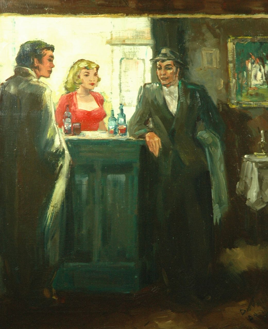 Duval   | Duval, Gesprek aan de bar, olieverf op doek 59,3 x 49,8 cm, gesigneerd rechtsonder Duval