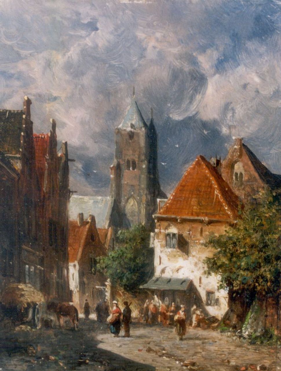 Eversen A. | Adrianus Eversen, Marktdag, olieverf op paneel 19,0 x 14,7 cm, gesigneerd rechtsonder Eversen A. | Adrianus Eversen, Marktdag, olieverf op paneel 19,0 x 14,7 cm, gesigneerd rechtsonder