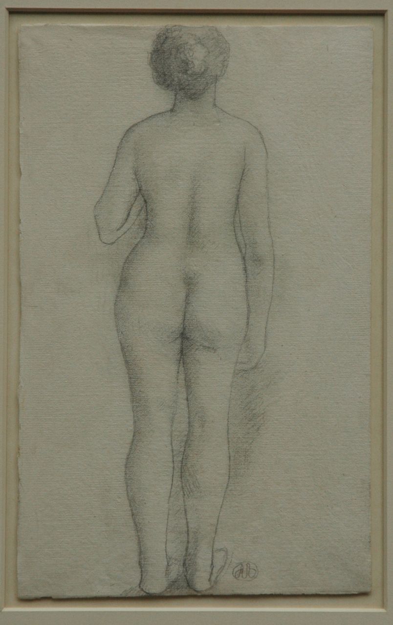Maillol A.  | Aristide Maillol, Studie van Dina Vierny, model, muze en levensgezellin van de kunstenaar, potlood op papier 29,9 x 18,4 cm, gesigneerd rechts van het midden. met monogram