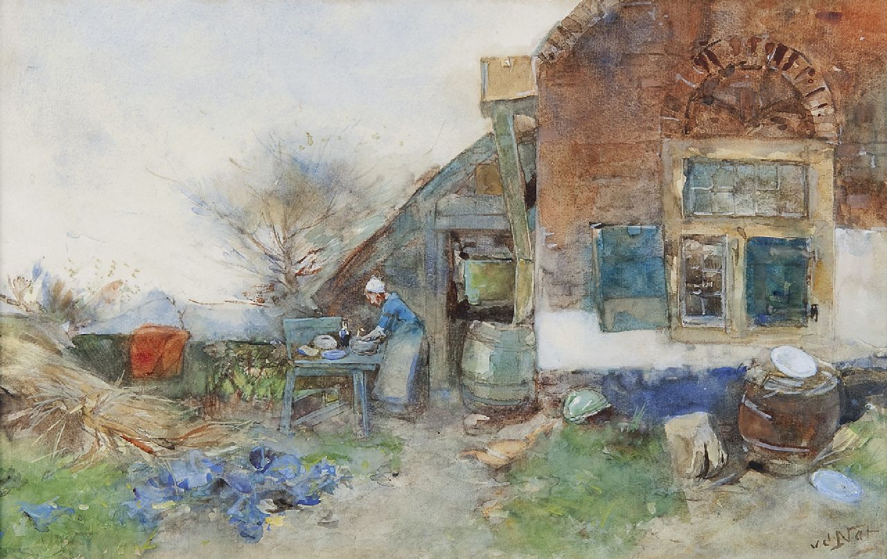 Nat W.H. van der | 'Willem' Hendrik van der Nat, Boerenerfje, aquarel op papier 31,2 x 49,0 cm, gesigneerd rechtsonder