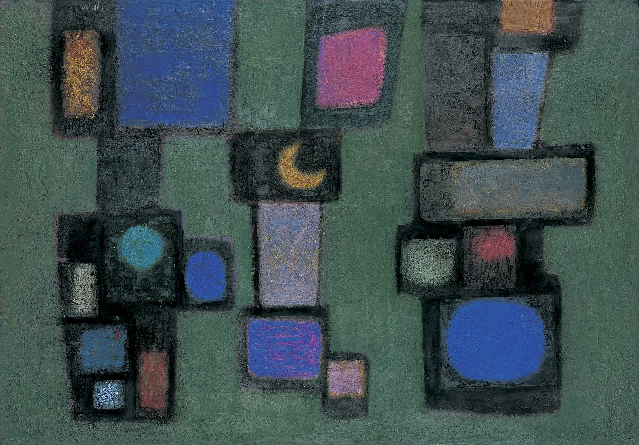 Leewens W.J. | Willibrordus Joseph 'Will' Leewens, Abstracte compositie, olieverf op schildersboard 47,0 x 67,2 cm, gesigneerd linksboven Leewens W.J. | Willibrordus Joseph 'Will' Leewens, Abstracte compositie, olieverf op schildersboard 47,0 x 67,2 cm, gesigneerd linksboven
