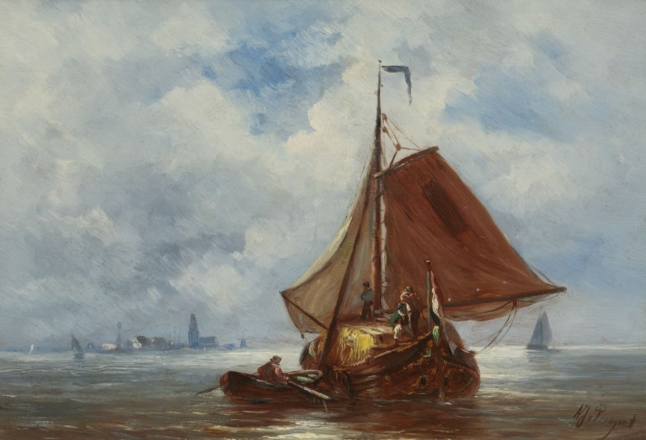 Prooijen A.J. van | Albert Jurardus van Prooijen, Zeilend hooischip, olieverf op paneel 23,7 x 34,3 cm, gesigneerd rechtsonder Prooijen A.J. van | Albert Jurardus van Prooijen, Zeilend hooischip, olieverf op paneel 23,7 x 34,3 cm, gesigneerd rechtsonder