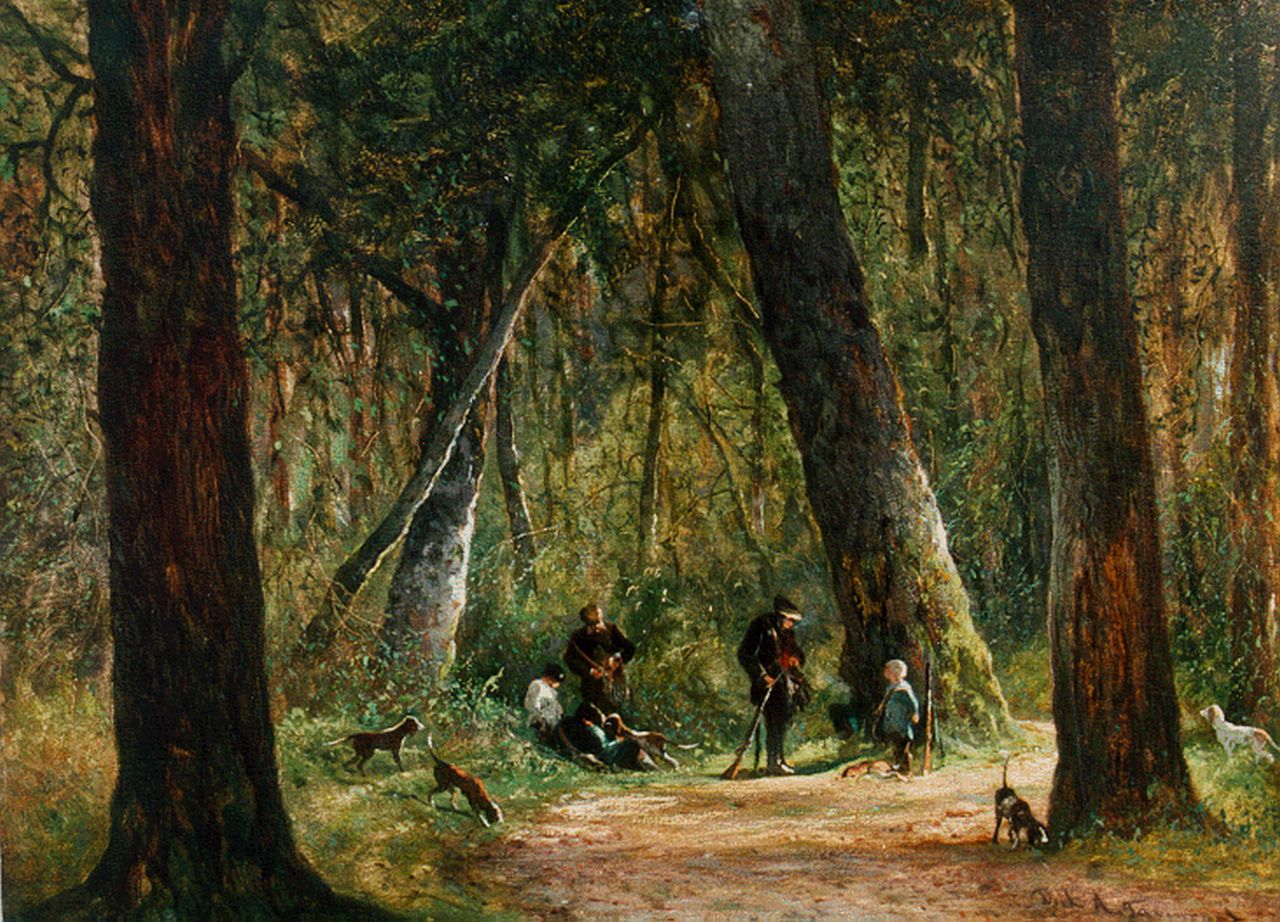 Tavenraat D.A.  | Dirk Arnoldus Tavenraat, Rust van jagers in oktober, olieverf op paneel 25,7 x 34,6 cm, gesigneerd rechtsonder