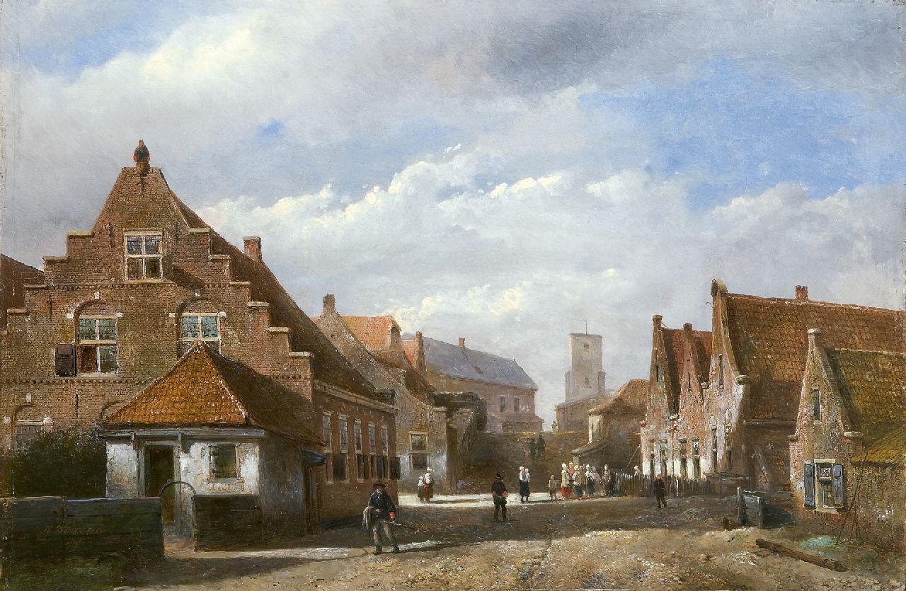 Karsen K. | Kasparus Karsen | Schilderijen te koop aangeboden | Geïdealiseerd gezicht op het Rozenobelstraatje in Zandvoort, olieverf op paneel 32,5 x 49,1 cm, gesigneerd linksonder en gedateerd '79 Karsen K. | Kasparus Karsen | Schilderijen te koop aangeboden | Geïdealiseerd gezicht op het Rozenobelstraatje in Zandvoort, olieverf op paneel 32,5 x 49,1 cm, gesigneerd linksonder en gedateerd '79