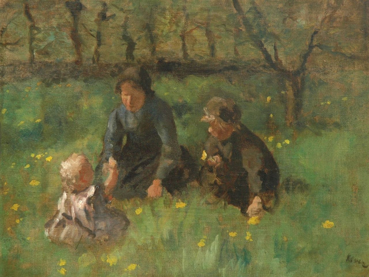 Kever J.S.H. | Jacob Simon Hendrik 'Hein' Kever, Bloemen plukken, olieverf op doek 34,6 x 45,5 cm, gesigneerd rechtsonder Kever J.S.H. | Jacob Simon Hendrik 'Hein' Kever, Bloemen plukken, olieverf op doek 34,6 x 45,5 cm, gesigneerd rechtsonder