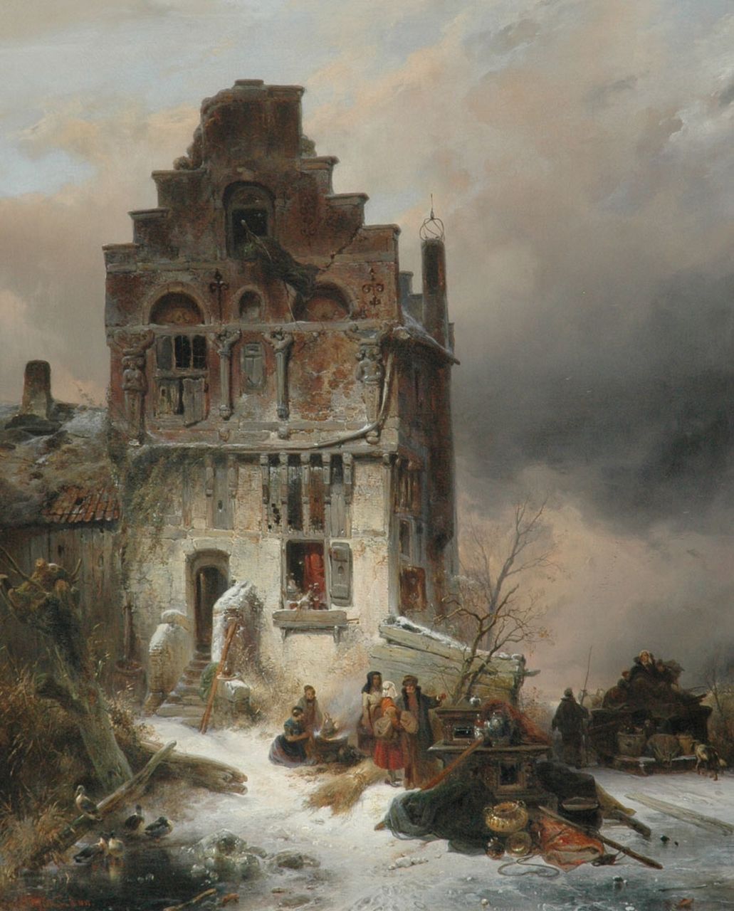 Nuijen W.J.J. | Wijnandus Johannes Josephus 'Wijnand' Nuijen, Verhuizen op een winterse dag, olieverf op doek 112,9 x 91,6 cm, gesigneerd linksonder en gedateerd 1837 Nuijen W.J.J. | Wijnandus Johannes Josephus 'Wijnand' Nuijen, Verhuizen op een winterse dag, olieverf op doek 112,9 x 91,6 cm, gesigneerd linksonder en gedateerd 1837