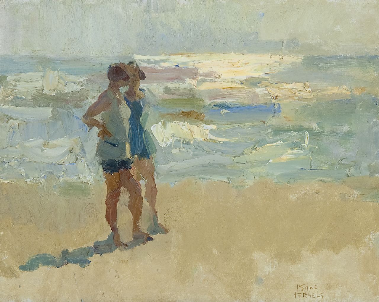 Israels I.L.  | 'Isaac' Lazarus Israels, Twee baadsters op het strand, Viareggio, olieverf op doek 40,3 x 50,4 cm, gesigneerd rechtsonder