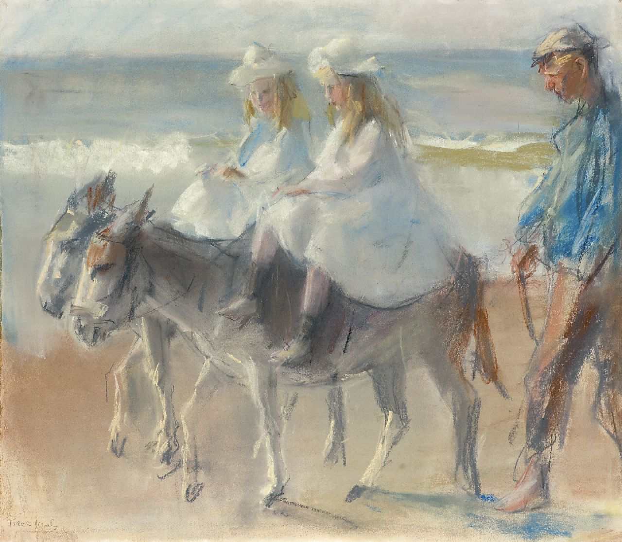 Israels I.L. | 'Isaac' Lazarus Israels, Ezeltje rijden op het strand van Scheveningen, pastel op papier 49,5 x 56,6 cm, gesigneerd linksonder Israels I.L. | 'Isaac' Lazarus Israels, Ezeltje rijden op het strand van Scheveningen, pastel op papier 49,5 x 56,6 cm, gesigneerd linksonder