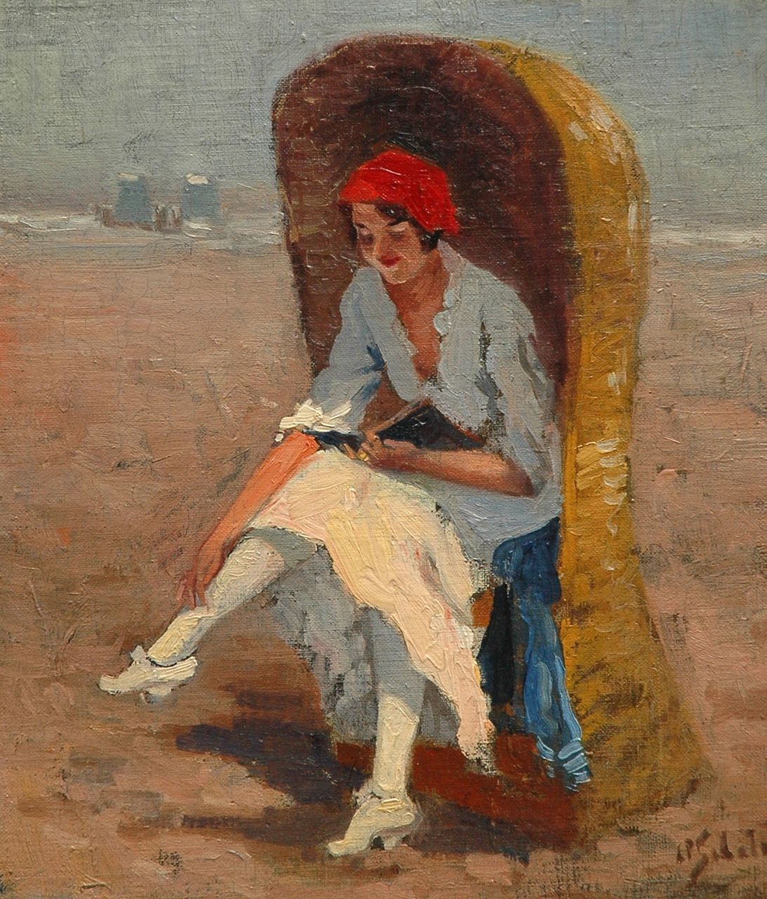 Schotel A.P. | Anthonie Pieter Schotel, Leesplezier op het strand, olieverf op doek op board 36,6 x 31,2 cm, gesigneerd rechtsonder Schotel A.P. | Anthonie Pieter Schotel, Leesplezier op het strand, olieverf op doek op board 36,6 x 31,2 cm, gesigneerd rechtsonder