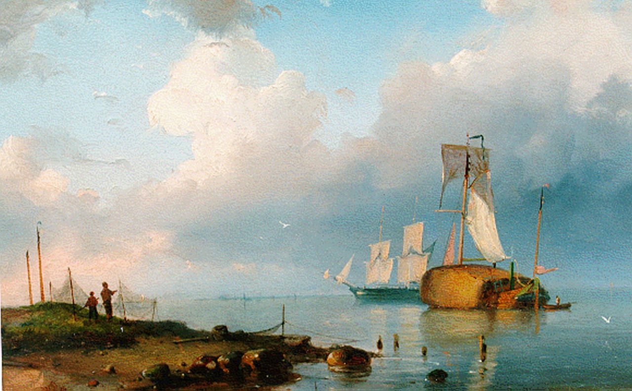 Dommershuijzen P.C. | Pieter Cornelis Dommershuijzen, Windstilte op de Zuiderzee, olieverf op paneel 19,8 x 29,3 cm, gesigneerd linksonder monogram en gedateerd '54 Dommershuijzen P.C. | Pieter Cornelis Dommershuijzen, Windstilte op de Zuiderzee, olieverf op paneel 19,8 x 29,3 cm, gesigneerd linksonder monogram en gedateerd '54