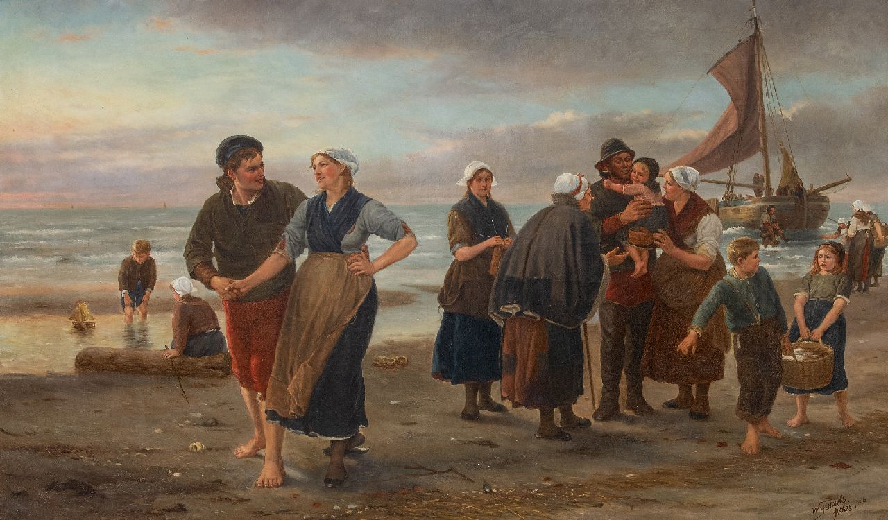 Hendriks W. | Hendriks, De gelukkige terugkeer van de vissers, olieverf op doek 73,1 x 120,8 cm, gesigneerd rechtsonder en gedateerd 'Anvers 1906' Hendriks W. | Hendriks, De gelukkige terugkeer van de vissers, olieverf op doek 73,1 x 120,8 cm, gesigneerd rechtsonder en gedateerd 'Anvers 1906'