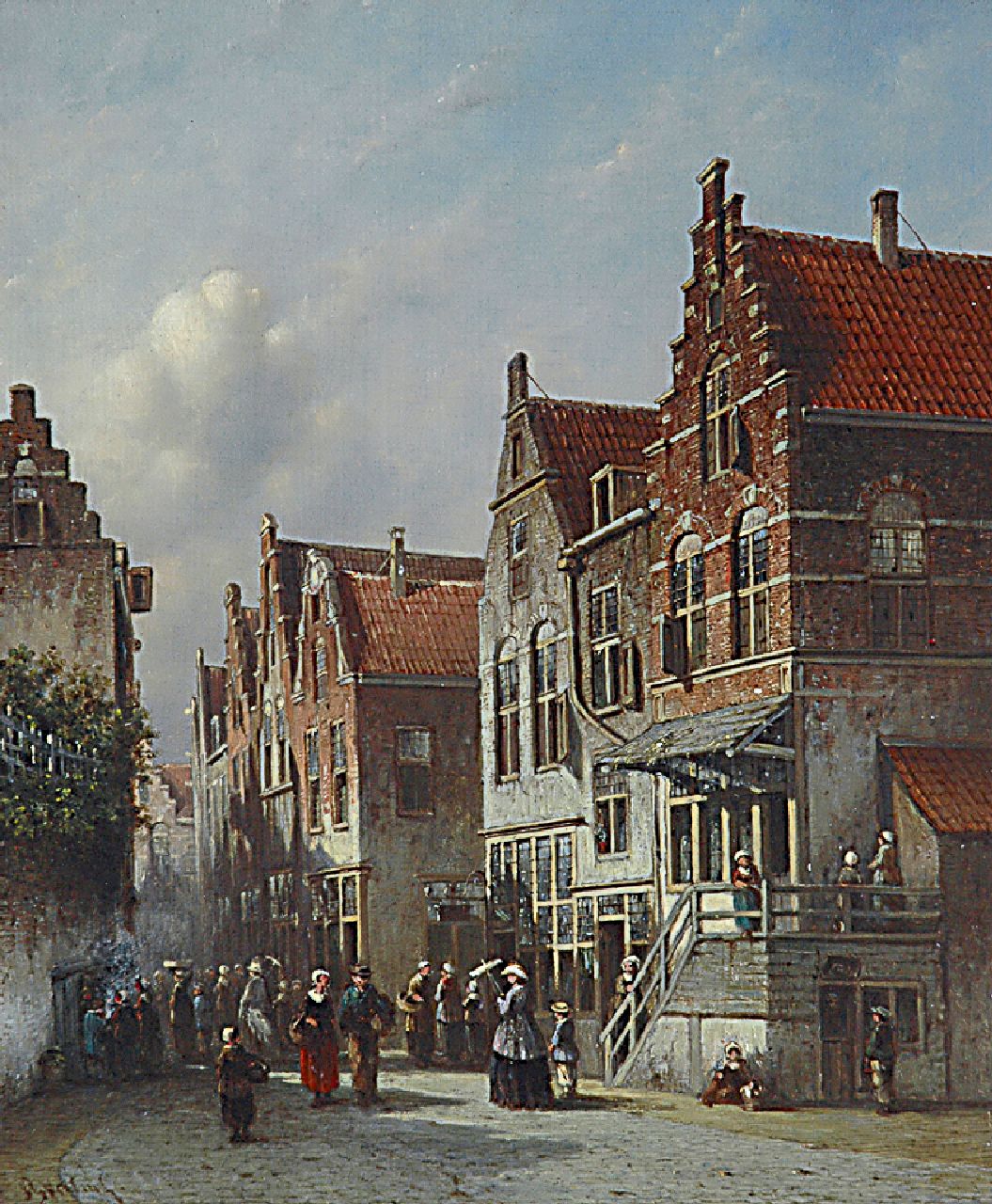 Vertin P.G. | Petrus Gerardus Vertin, Drukbevolkt zomers straatje, olieverf op paneel 36,7 x 30,4 cm, gesigneerd linksonder en te dateren ca. 1860-1870 Vertin P.G. | Petrus Gerardus Vertin, Drukbevolkt zomers straatje, olieverf op paneel 36,7 x 30,4 cm, gesigneerd linksonder en te dateren ca. 1860-1870