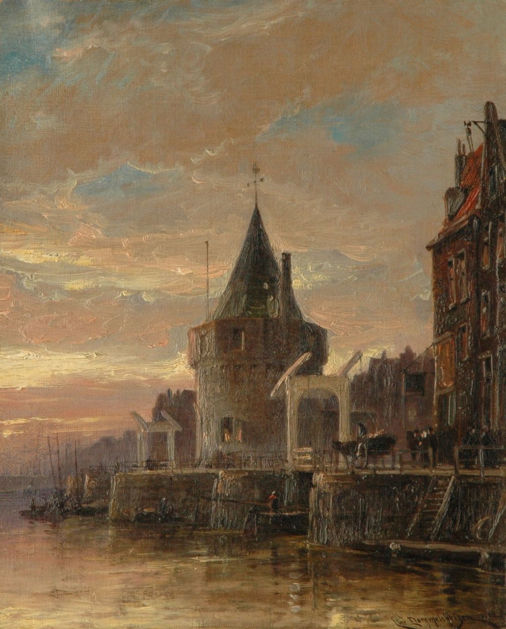 Dommelshuizen C.C.  | Cornelis Christiaan Dommelshuizen, De Schreierstoren in Amsterdam, olieverf op doek 38,5 x 31,0 cm, gesigneerd rechtsonder en gedateerd 1902