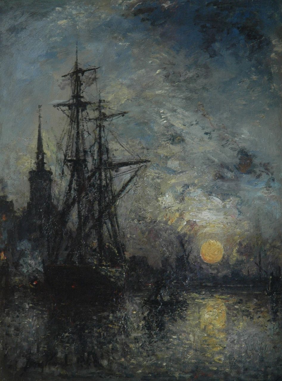Jongkind J.B. | Johan Barthold Jongkind, De Oude Haven van Rotterdam bij de oude Hooftpoort, bij nacht, olieverf op doek 43,1 x 32,4 cm, gesigneerd linksonder en gedateerd '68 Jongkind J.B. | Johan Barthold Jongkind, De Oude Haven van Rotterdam bij de oude Hooftpoort, bij nacht, olieverf op doek 43,1 x 32,4 cm, gesigneerd linksonder en gedateerd '68