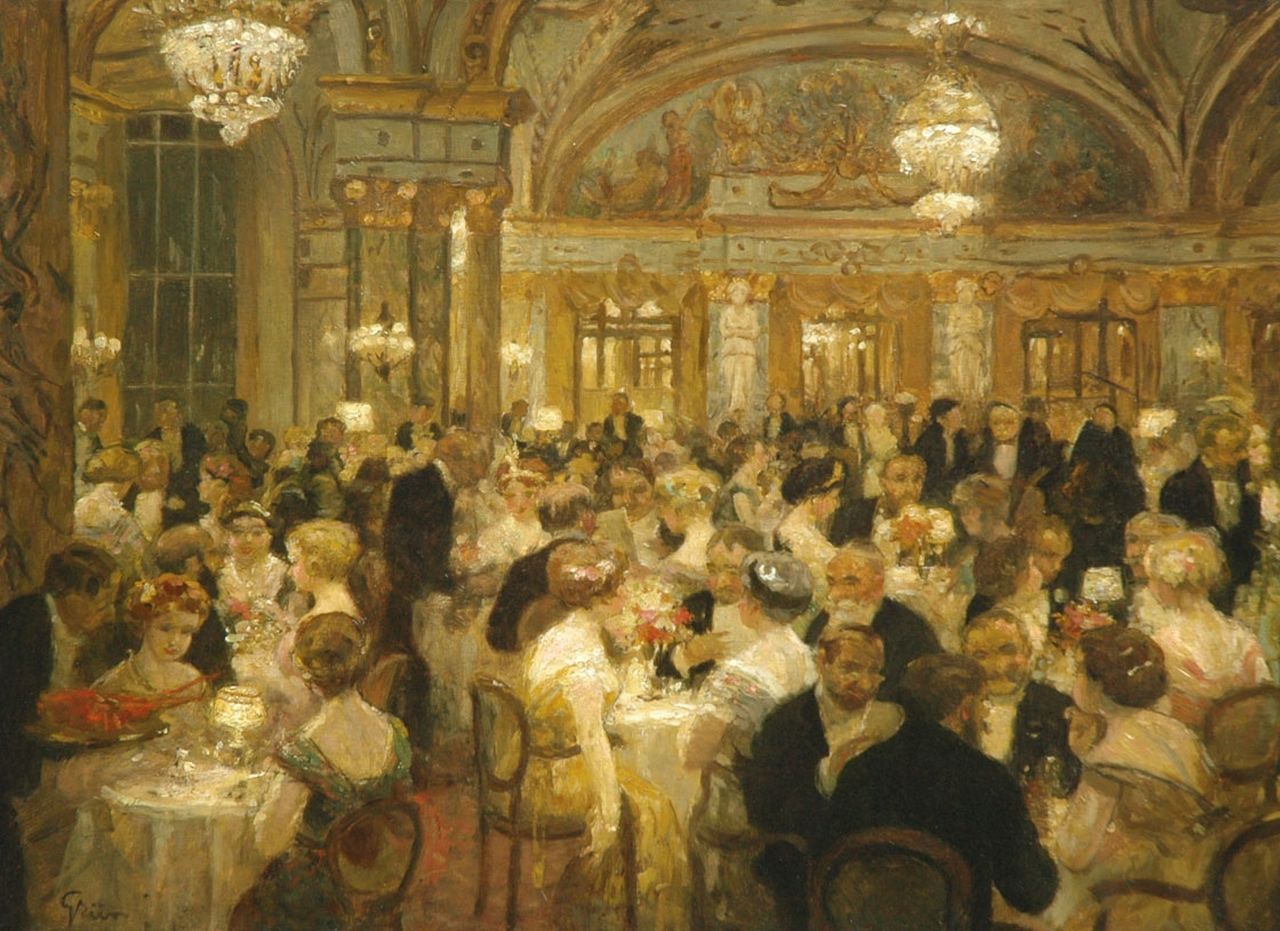Grün J.A. | 'Jules' Alexandre Grün, Het grote souper, olieverf op doek 54,3 x 73,6 cm, gesigneerd linksonder Grün J.A. | 'Jules' Alexandre Grün, Het grote souper, olieverf op doek 54,3 x 73,6 cm, gesigneerd linksonder