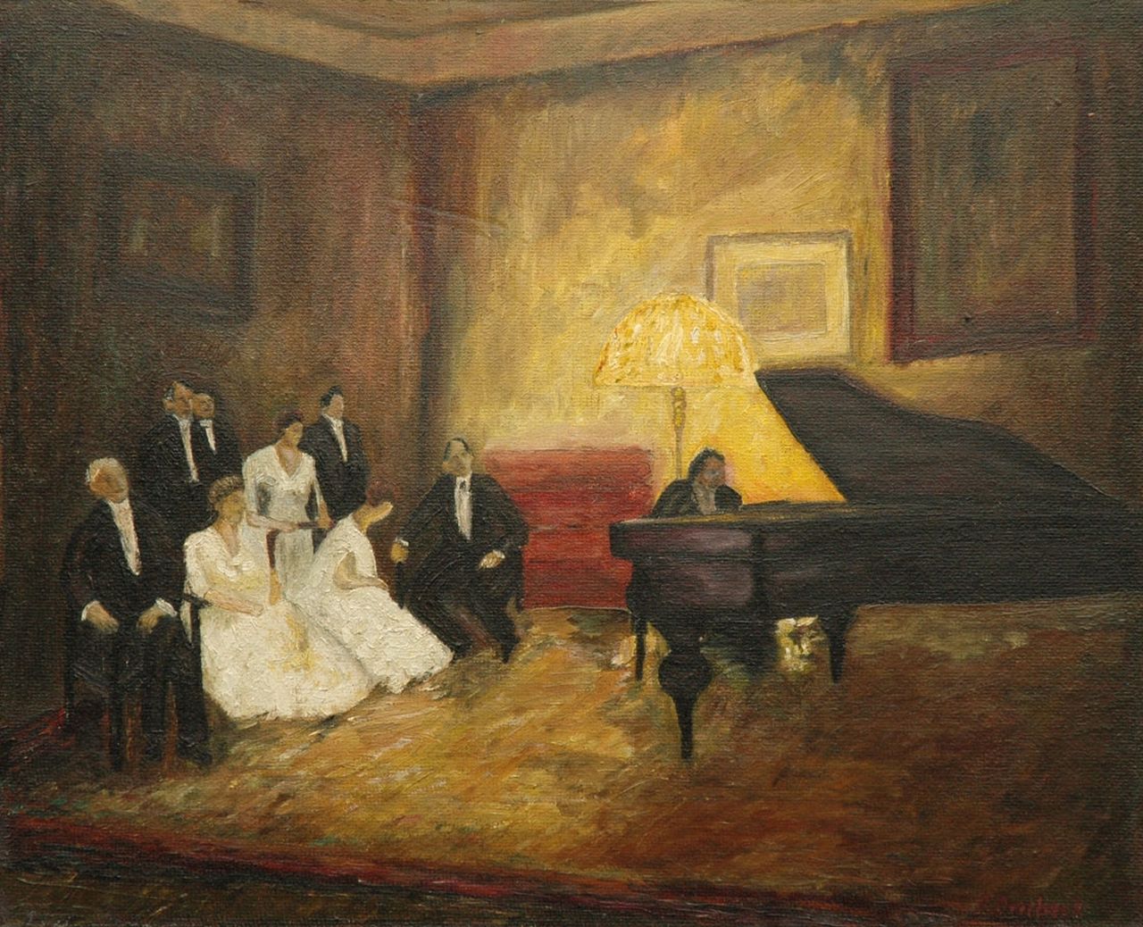 Overbeck F.  | Fritz Overbeck, Muziekavond, olieverf op board 40,1 x 49,7 cm, gesigneerd rechtsonder