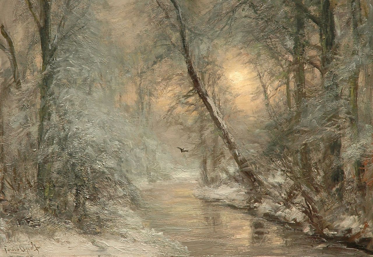 Apol L.F.H. | Lodewijk Franciscus Hendrik 'Louis' Apol, Beekje in besneeuwd bos, olieverf op doek 45,3 x 61,2 cm, gesigneerd linksonder Apol L.F.H. | Lodewijk Franciscus Hendrik 'Louis' Apol, Beekje in besneeuwd bos, olieverf op doek 45,3 x 61,2 cm, gesigneerd linksonder