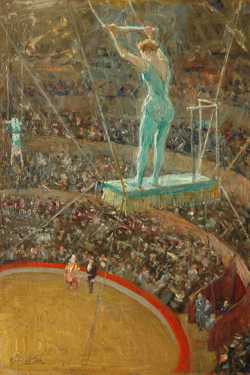 Zo H.A. | Henri Achille Zo, De trapeze, olieverf op paneel 35,1 x 24,0 cm, gesigneerd linksonder Zo H.A. | Henri Achille Zo, De trapeze, olieverf op paneel 35,1 x 24,0 cm, gesigneerd linksonder