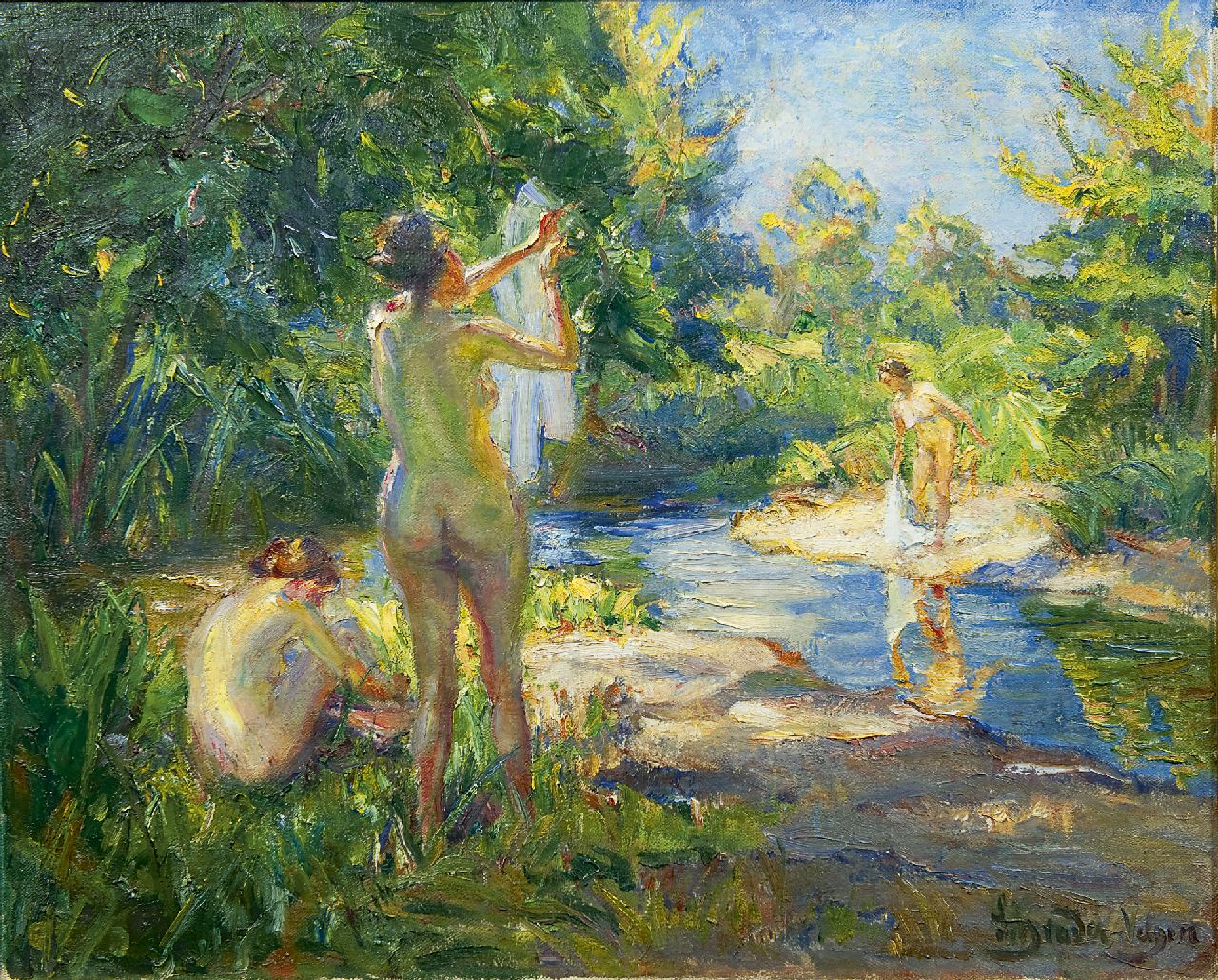 Schrader-Velgen C.H. | Carl Hans Schrader-Velgen, Drie baadsters, olieverf op doek 65,4 x 79,9 cm, gesigneerd rechtsonder Schrader-Velgen C.H. | Carl Hans Schrader-Velgen, Drie baadsters, olieverf op doek 65,4 x 79,9 cm, gesigneerd rechtsonder