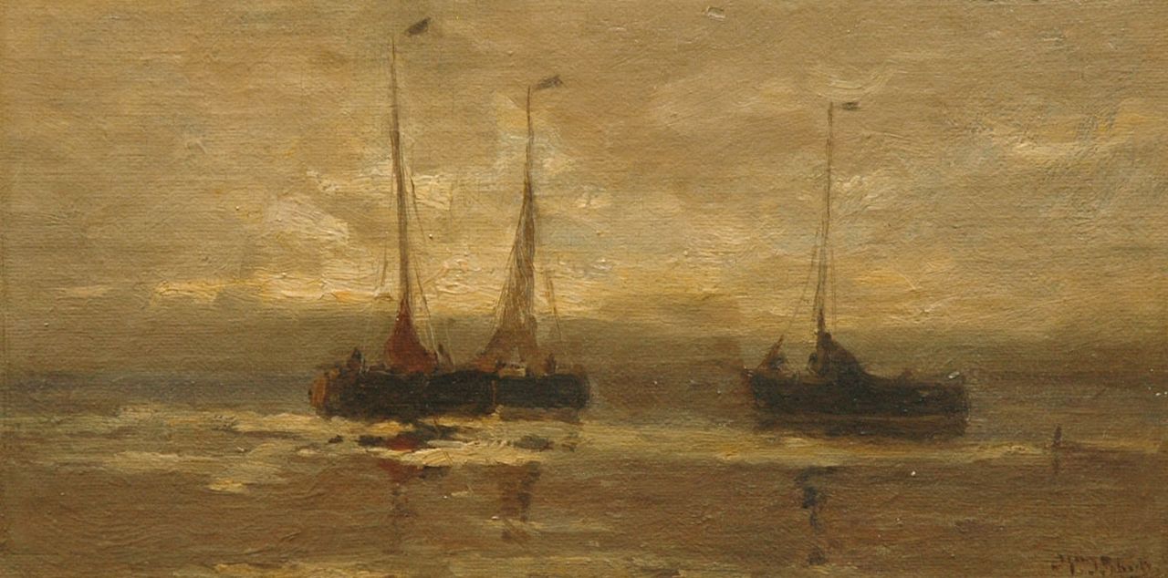 Schütz W.J. | Willem Johannes Schütz, Hoogaarzen bij nacht op de schorren, Zeeland, olieverf op doek op paneel 13,7 x 26,7 cm, gesigneerd rechtsonder Schütz W.J. | Willem Johannes Schütz, Hoogaarzen bij nacht op de schorren, Zeeland, olieverf op doek op paneel 13,7 x 26,7 cm, gesigneerd rechtsonder