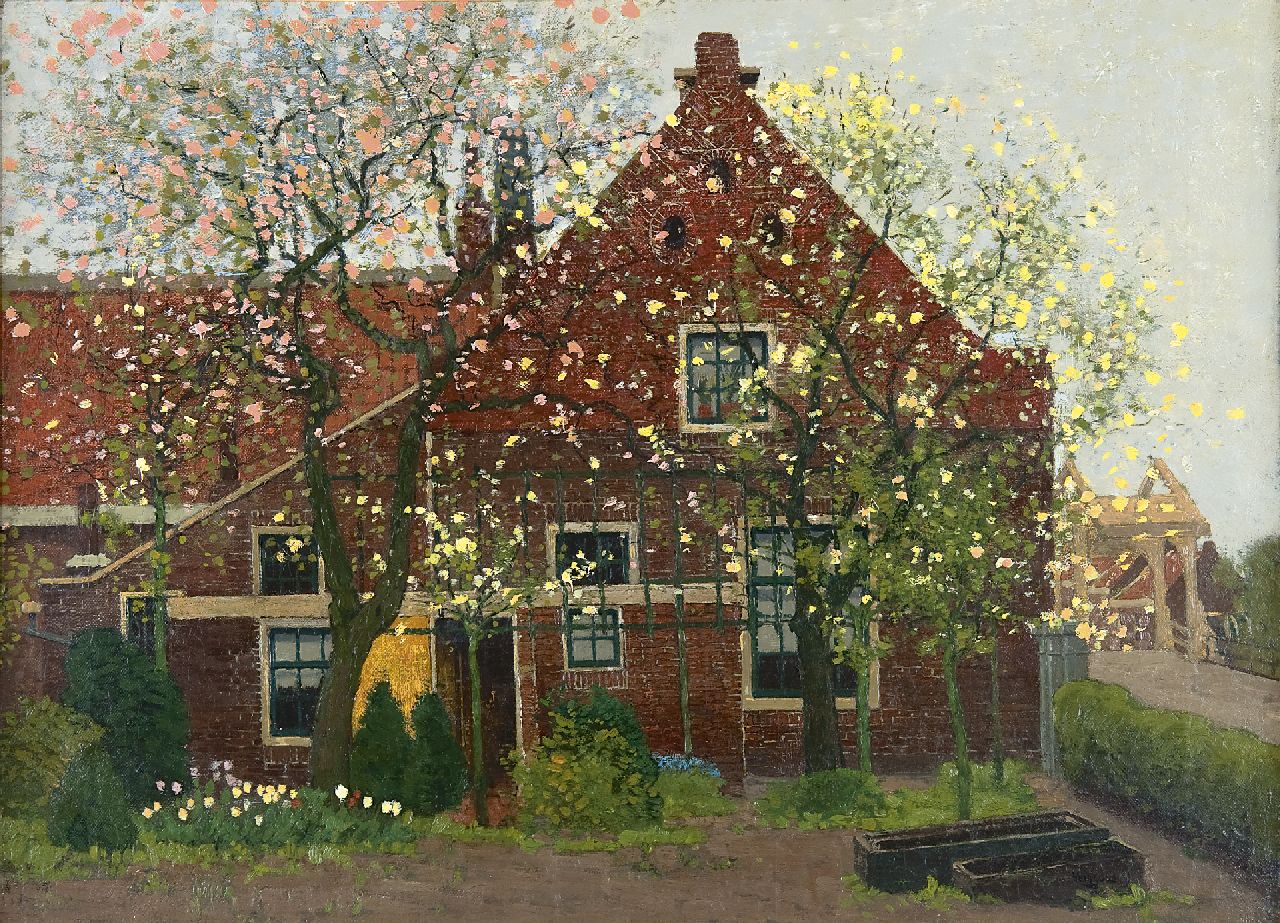 Wiggers D. | Dirk 'Derk' Wiggers, Huisje te Loenen in het voorjaar, olieverf op doek 43,4 x 59,3 cm, gesigneerd rechtsonder Wiggers D. | Dirk 'Derk' Wiggers, Huisje te Loenen in het voorjaar, olieverf op doek 43,4 x 59,3 cm, gesigneerd rechtsonder