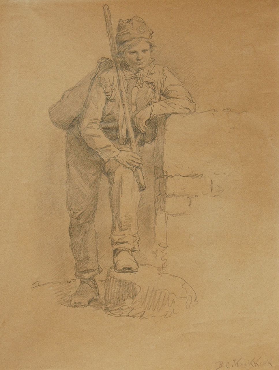 Koekkoek B.C.  | Barend Cornelis Koekkoek, Jonge handwerksgezel, potlood op papier 21,5 x 16,5 cm, gesigneerd rechtsonder