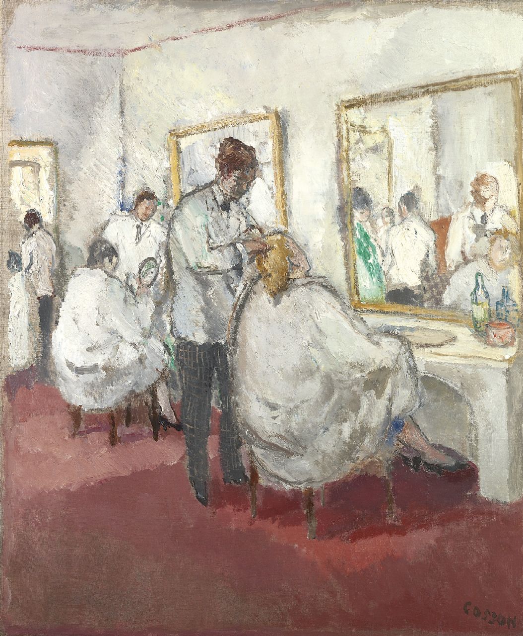 Cosson J.L.M. | Jean Louis 'Marcel' Cosson | Schilderijen te koop aangeboden | Salon de coiffure, olieverf op doek 65,4 x 54,4 cm, gesigneerd rechtsonder en op spieraam gedateerd 1930/31 Cosson J.L.M. | Jean Louis 'Marcel' Cosson | Schilderijen te koop aangeboden | Salon de coiffure, olieverf op doek 65,4 x 54,4 cm, gesigneerd rechtsonder en op spieraam gedateerd 1930/31