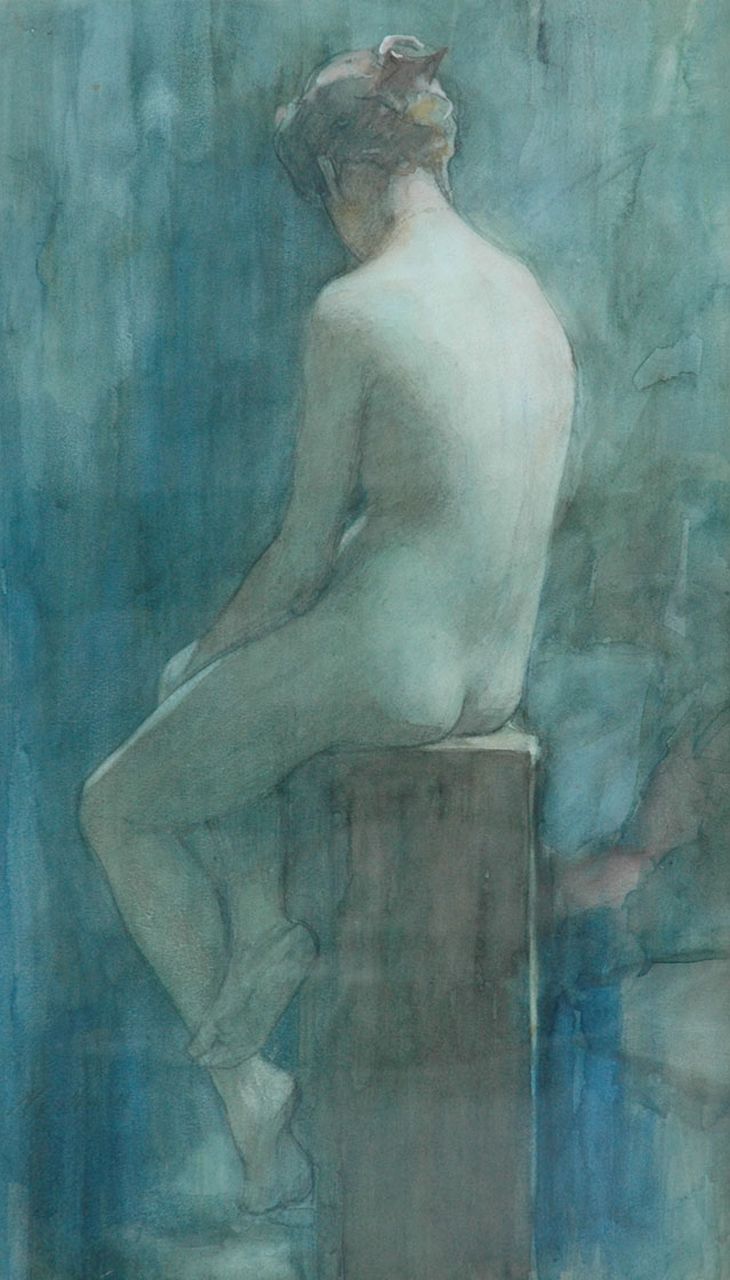 Waay N. van der | Nicolaas van der Waay, Een jong model, krijt en aquarel op papier 62,8 x 37,1 cm, gesigneerd linksonder (vaag) Waay N. van der | Nicolaas van der Waay, Een jong model, krijt en aquarel op papier 62,8 x 37,1 cm, gesigneerd linksonder (vaag)