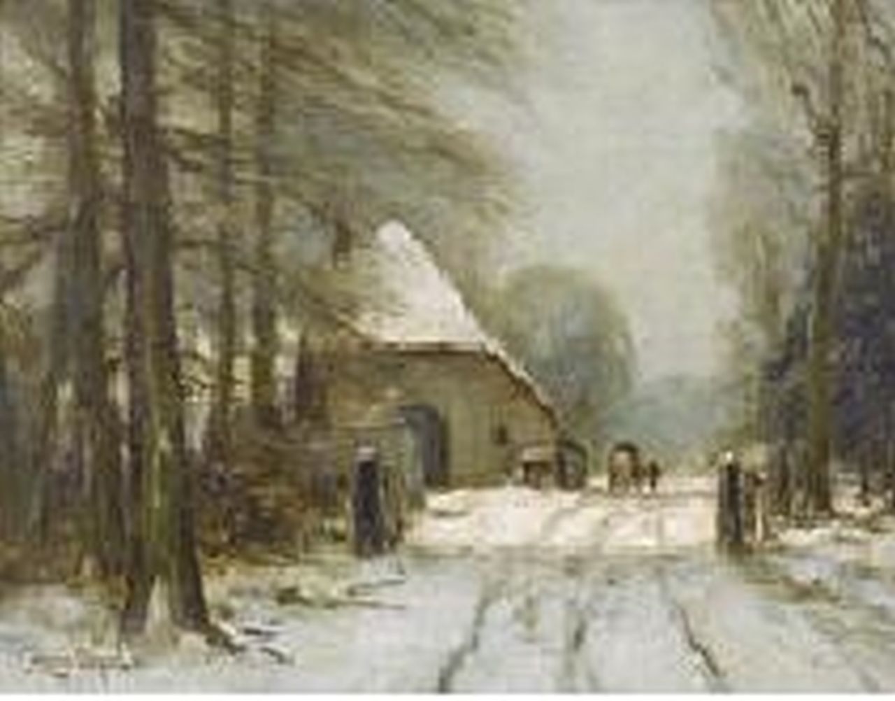 Apol L.F.H. | Lodewijk Franciscus Hendrik 'Louis' Apol, Een boerderijtje in de sneeuw i.o., olieverf op paneel 30,5 x 41,0 cm, gesigneerd linksonder Apol L.F.H. | Lodewijk Franciscus Hendrik 'Louis' Apol, Een boerderijtje in de sneeuw i.o., olieverf op paneel 30,5 x 41,0 cm, gesigneerd linksonder