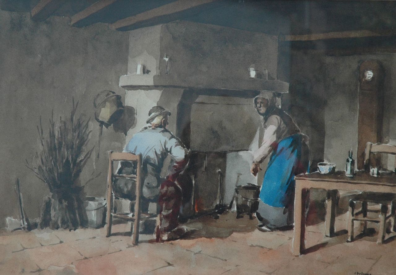 Bognard A.L. | Auguste Lucien Bognard | Aquarellen en tekeningen te koop aangeboden | Bij het haardvuur, aquarel op papier 36,4 x 51,0 cm, gesigneerd rechtsonder Bognard A.L. | Auguste Lucien Bognard | Aquarellen en tekeningen te koop aangeboden | Bij het haardvuur, aquarel op papier 36,4 x 51,0 cm, gesigneerd rechtsonder