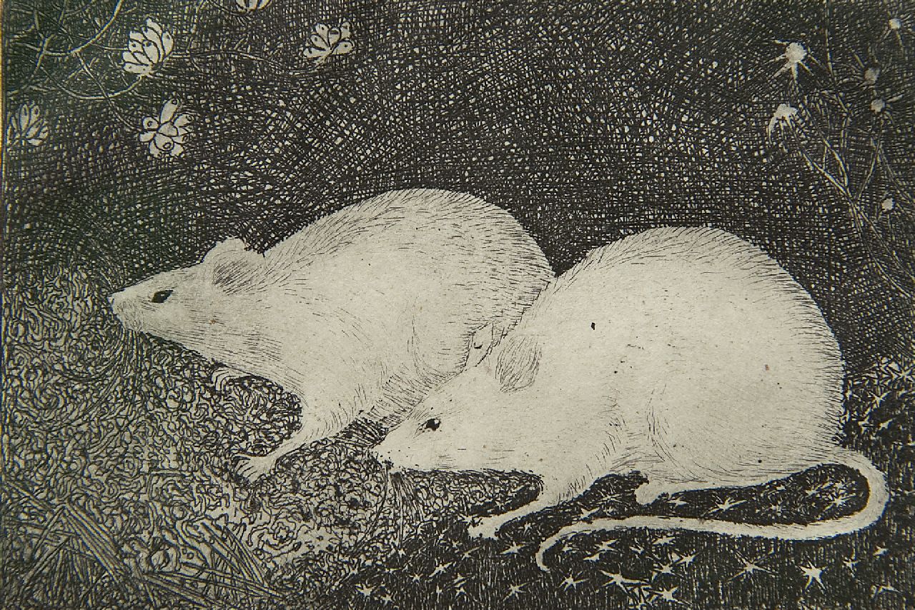 Mankes J. | Jan Mankes, Twee muizen, ets op papier 6,8 x 10,2 cm, gesigneerd rechtsonder (in potlood) en te dateren 1916 Mankes J. | Jan Mankes, Twee muizen, ets op papier 6,8 x 10,2 cm, gesigneerd rechtsonder (in potlood) en te dateren 1916