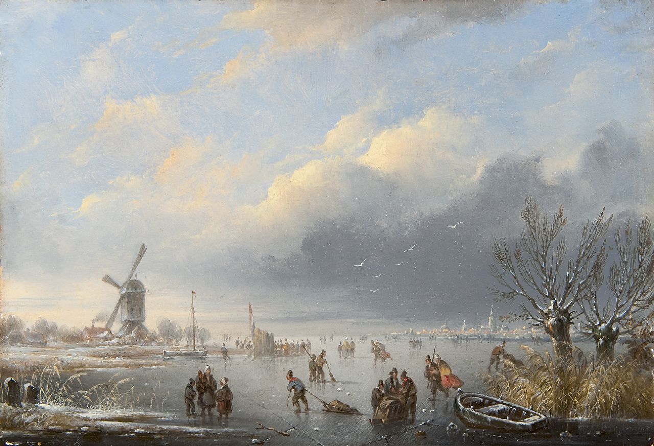 Hendriks G. | Gerardus 'George Henry' Hendriks, Winterlandschap met schaatsers, olieverf op paneel 19,3 x 27,8 cm Hendriks G. | Gerardus 'George Henry' Hendriks, Winterlandschap met schaatsers, olieverf op paneel 19,3 x 27,8 cm