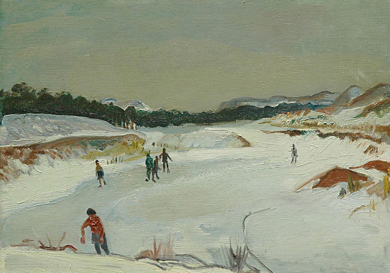 Kuijten H.J. | Henricus Johannes 'Harrie' Kuijten, Schaatspret op het Hargergat bij Groet, olieverf op doek 42,6 x 58,8 cm, gesigneerd linksonder en te dateren 1947 Kuijten H.J. | Henricus Johannes 'Harrie' Kuijten, Schaatspret op het Hargergat bij Groet, olieverf op doek 42,6 x 58,8 cm, gesigneerd linksonder en te dateren 1947