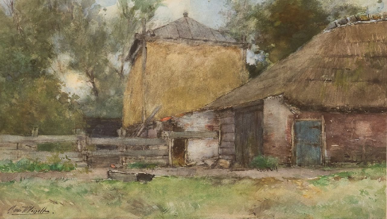 Windt Ch. van der | Christophe 'Chris' van der Windt | Aquarellen en tekeningen te koop aangeboden | Boerderij met hooiberg, aquarel op papier 31,0 x 51,0 cm, gesigneerd linksonder