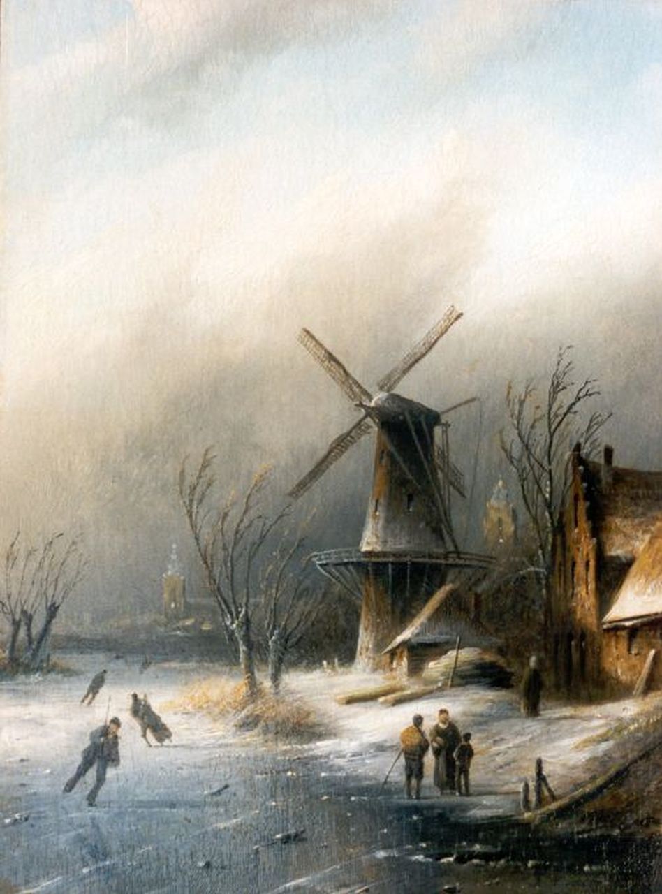 Spohler J.J.C. | Jacob Jan Coenraad Spohler, Hollandse winter, olieverf op paneel 21,5 x 15,8 cm, gesigneerd rechtsonder Spohler J.J.C. | Jacob Jan Coenraad Spohler, Hollandse winter, olieverf op paneel 21,5 x 15,8 cm, gesigneerd rechtsonder