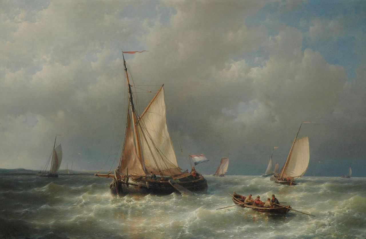 Hulk A. | Abraham Hulk, Storm op zee met schepen, olieverf op doek 60,3 x 90,3 cm, gesigneerd linksonder Hulk A. | Abraham Hulk, Storm op zee met schepen, olieverf op doek 60,3 x 90,3 cm, gesigneerd linksonder