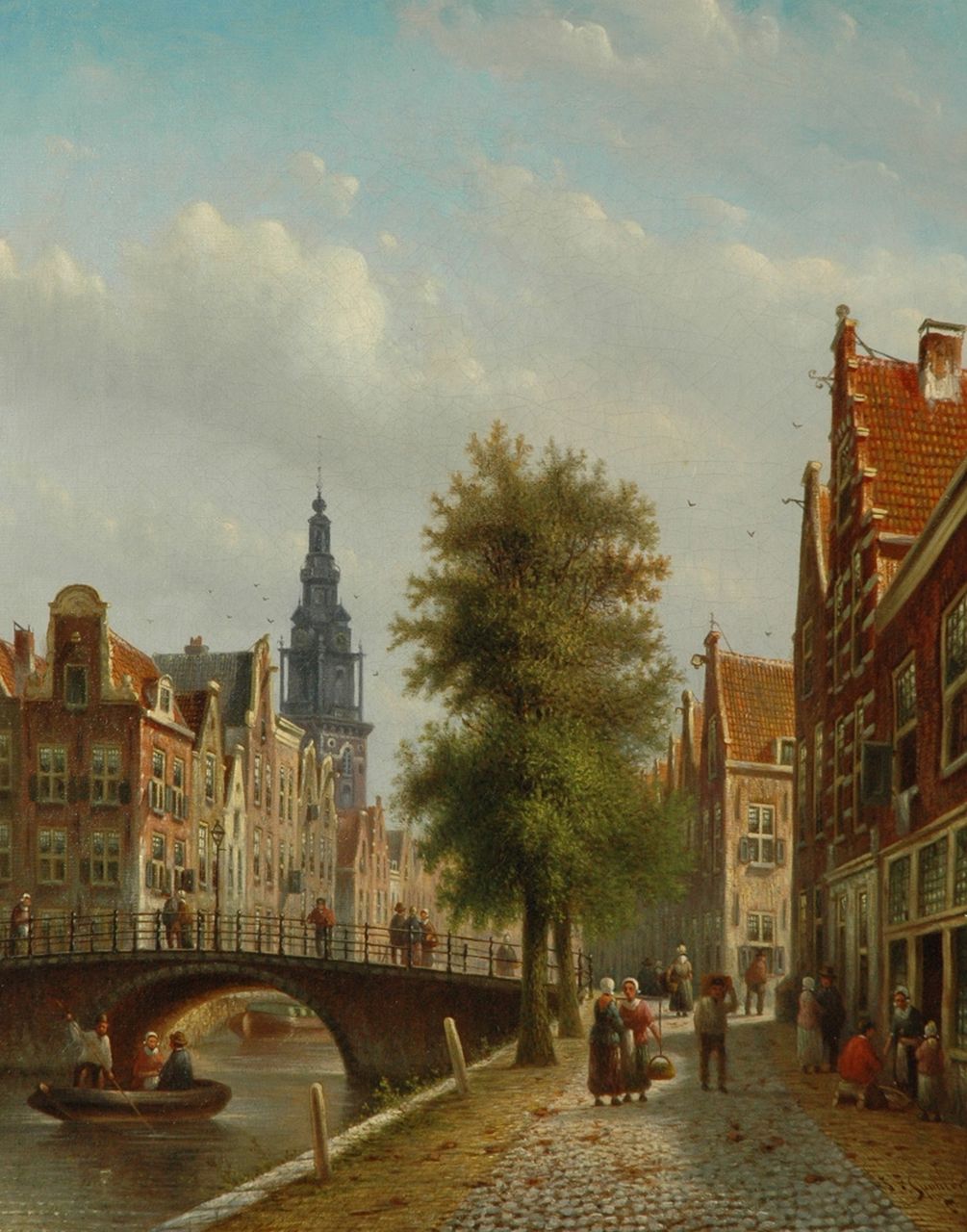 Spohler J.F. | Johannes Franciscus Spohler, Hollands stadsgezicht met de Amsterdamse Zuiderkerk, olieverf op doek 43,7 x 35,0 cm, gesigneerd rechtsonder Spohler J.F. | Johannes Franciscus Spohler, Hollands stadsgezicht met de Amsterdamse Zuiderkerk, olieverf op doek 43,7 x 35,0 cm, gesigneerd rechtsonder