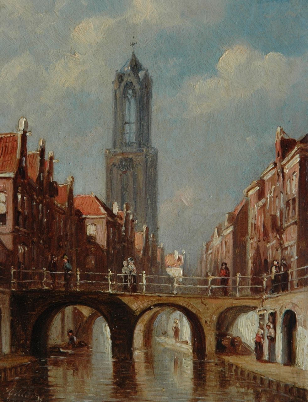 Vertin P.G. | Petrus Gerardus Vertin, Stadsgezicht met de Utrechtse Domtoren, olieverf op paneel 14,8 x 11,3 cm, gesigneerd linksonder Vertin P.G. | Petrus Gerardus Vertin, Stadsgezicht met de Utrechtse Domtoren, olieverf op paneel 14,8 x 11,3 cm, gesigneerd linksonder