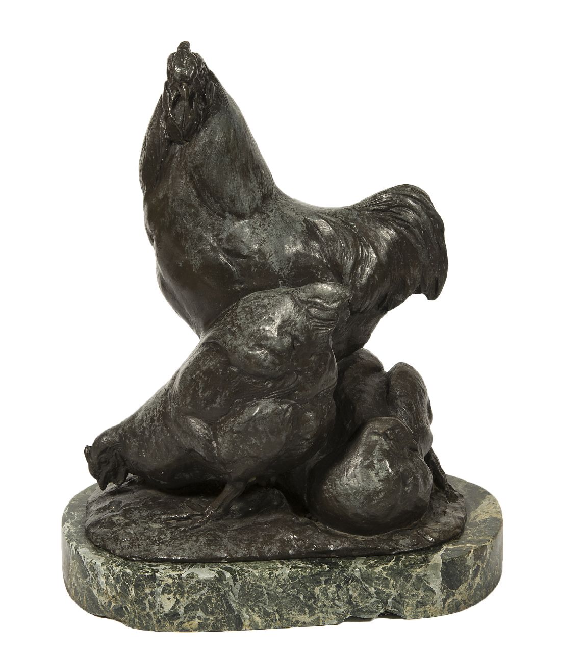 Pallenberg J.F.  | Josef Franz Pallenberg | Beelden en objecten te koop aangeboden | Haan met twee kippen, brons 27,6 x 22,0 cm, gesigneerd op basis